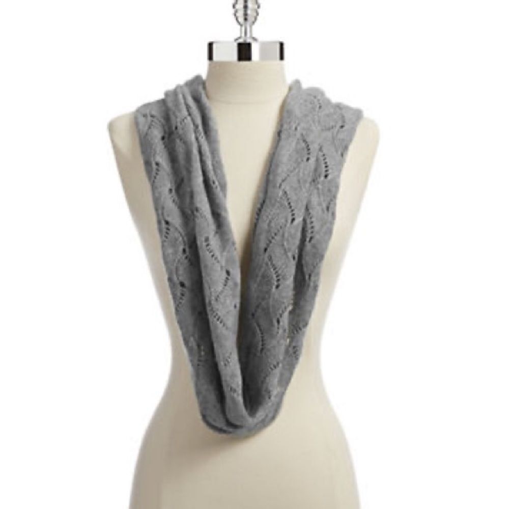 Lord & Taylor Pointelle Cashmere Loop Scarf-GREY HEATHER